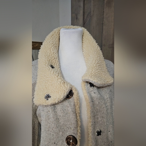 MARTINEZ Cotton blend Sweater jacket marbled grey with sherpa collar. Size S/M - Picture 15 of 15